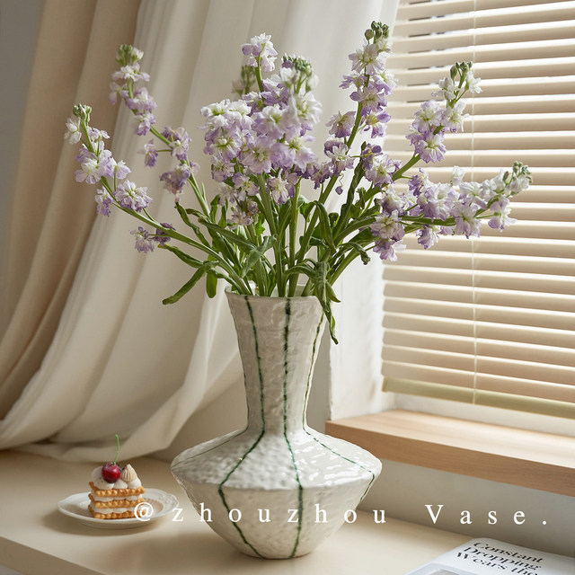 New Chinese style retro handmade ceramic vase hydroponic living room home soft furnishing flower arrangement ornaments art flower vessel Zen style