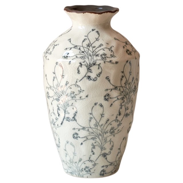 
Ice cracked ink blue and white porcelain ceramic vase Chinese retro home living room ornaments water-raised flowers flower arrangement device