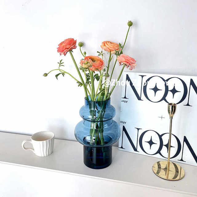 Ins style Internet celebrity blue glass vase can be salty or sweet simple home decoration living room desktop soft decoration