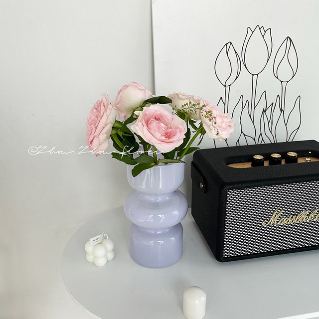 ins dopamine glass vase water-raised flowers living room flower arrangement B&B home TV cabinet medieval flower utensils purple