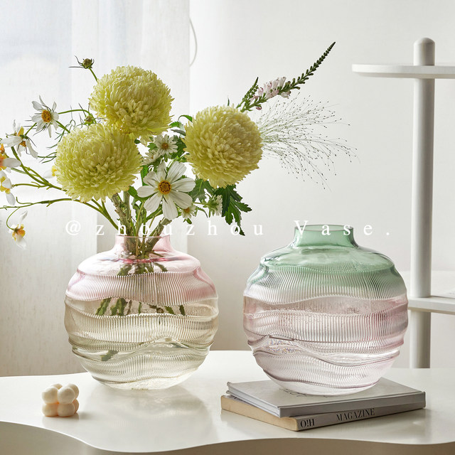 French water ripple gradient color glass vase water-raised flowers flower arrangement home living room study table flower ornaments