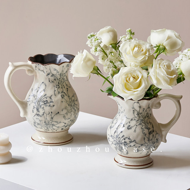 Vase ornaments new Chinese style ice cracked glaze blue and white porcelain vase ceramic living room hydroponic home decoration retro high-end sense
