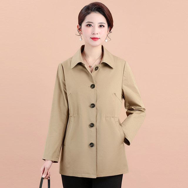 Kaizisha's middle -aged and elderly women's women's jacket spring and autumn temperament Mom installed solid color lapel jackets to increase size