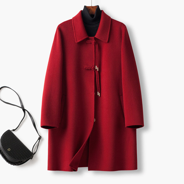 2025 autumn and winter style double-sided woolen coat for middle-aged and elderly people, mother's woolen coat, loose large size woolen coat