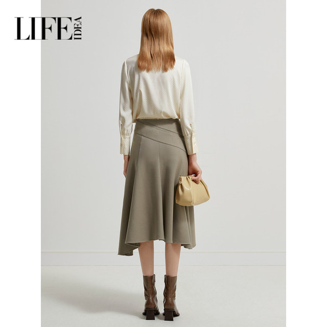 Lef Adidian's new spring design sense commuting versatile high-waisted skirt for women asymmetrical hem A-line long skirt