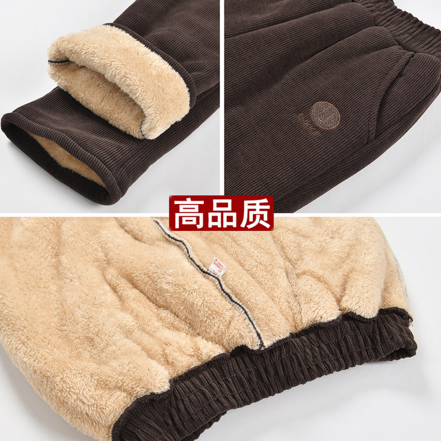 Mom's pants, autumn and winter style, corduroy trousers, thickened cotton trousers, plus velvet, large size, middle-aged and elderly fat granny wear