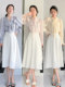 Spring and summer white skirt for women with drooping high waist pear shape A-line slim commuting temperament mid-length umbrella skirt