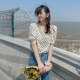 Chiffon polka dot top for women summer French square collar clavicle slim puff sleeve short sleeve thin retro printed shirt