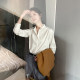 Temperament French white shirt for women 2025 new long-sleeved simple high-end stand collar shoulder professional work top