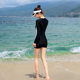 Yimeishan conservative sports swimsuit for women with high-end swimming pool special one-piece flat corners covering belly and making it look slim and long sleeves