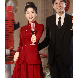 Cheongsam toast Bride 2023 new wine red bound wedding dress Chinese wedding long sleeves winter winter