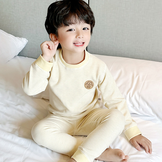 Autumn and winter children's long-sleeved autumn clothes and autumn trousers baby German velvet boneless warm and thickened underwear set for boys and girls home clothes