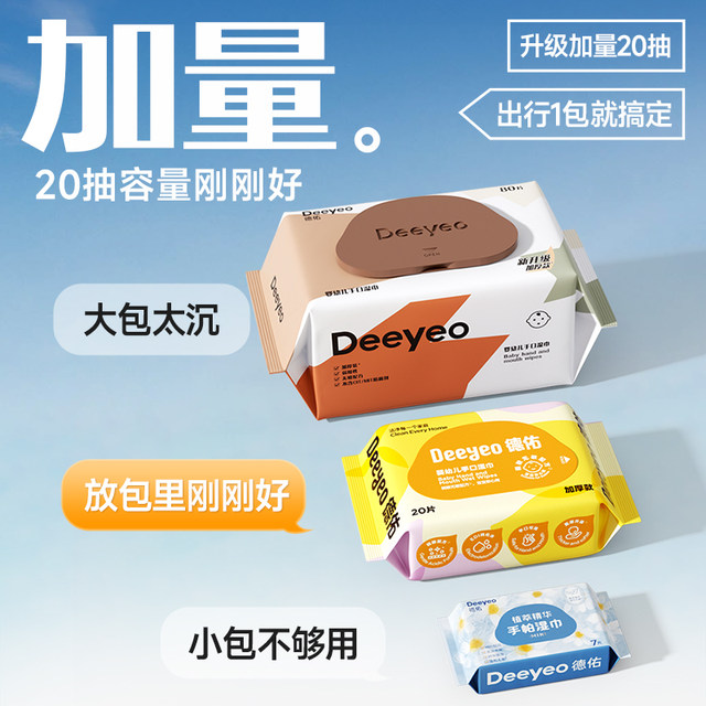 Deyou Baby Wet Wipes Small Packet Portable Primary School Wet Wipes Baby Hand and Mouth Special Kindergarten Children 20 Pumps