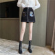 Large -size high -waisted suede zipper skirt female autumn and winter fat mm thin A -line skirt black hip skirt short skirt
