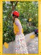 Spot skirt printed spring and autumn beige sweet midi skirt pleated women's style pastoral Japanese rabbit cat