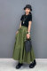 2025 summer new women's skirt big sway long skirt military green big pocket splicing casual loose versatile
