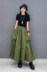 2025 summer new women's skirt big sway long skirt military green big pocket splicing casual loose versatile
