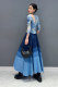 2025 summer new women's denim skirt big sway A-line umbrella skirt spliced ​​casual and fashionable long skirt