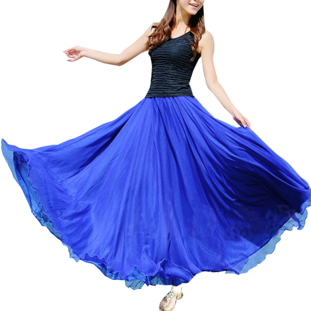 Dance skirt big skirt white beach skirt female summer seaside long skirt high -end new net yarn skirt
