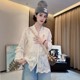 French high-end mid-length V-neck lace shirt for women in spring 2025 new fashionable and popular super beautiful shirt