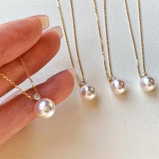 Collana Con Ciondolo In Perle Akoya, Avorio, Argento E Blu Oceano, Con Catena In Argento, Regalo Unico Per Il Suo Compleanno. 6-6,3 Mm - Italia - Foto 9