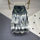 Mesh smudged layer cake skirt for women in women's 2025 spring and summer new versatile slim mid-length spliced ​​denim skirt