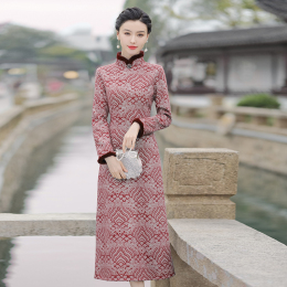 Improved winter cheongsam 2023 autumn and winter new long-sleeved flannelette thickening daily can not wear fork senior feel thin