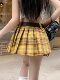American retro advanced sense of niche lattice skirt female spring and autumn new high waist, thin pleated pleated pleated pleated skirt