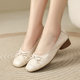 Soft leather one-foot-stick women's singles shoes spring and summer new beans shoes square root thick heel genuine leather mother's shoes autumn 41-43