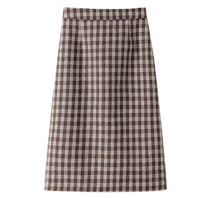 Retro plaid skirt for women mid-length spring and autumn 2025 new high-waist straight skirt for plaid slit hip-pack skirt