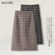 Retro plaid skirt for women mid-length spring and autumn 2025 new high-waist straight skirt for plaid slit hip-pack skirt