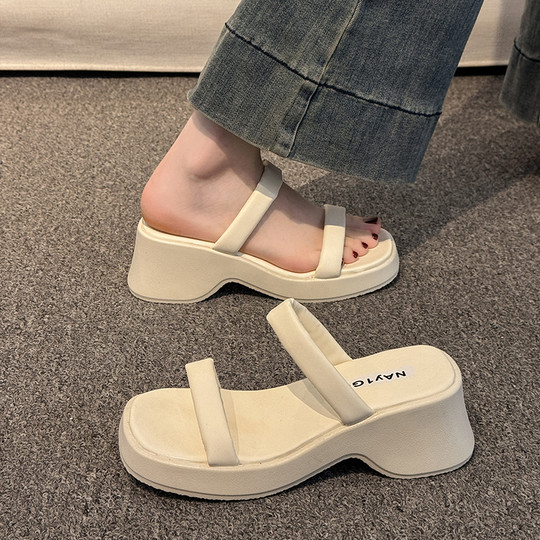 2025 new summer style French square-toe thick-heeled high-heeled shoes fashionable outer wear open-toe sandals thick-soled sandals
