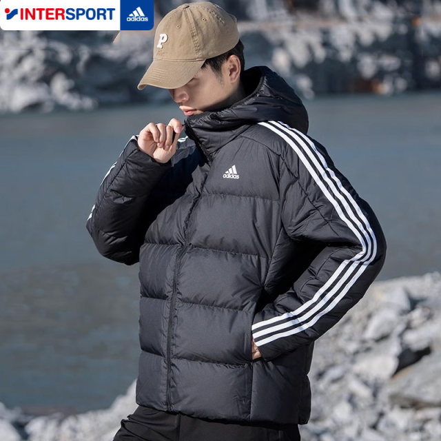 
Adidas down jacket women's summer new couple sportswear men's black thickened hooded duck down jacket