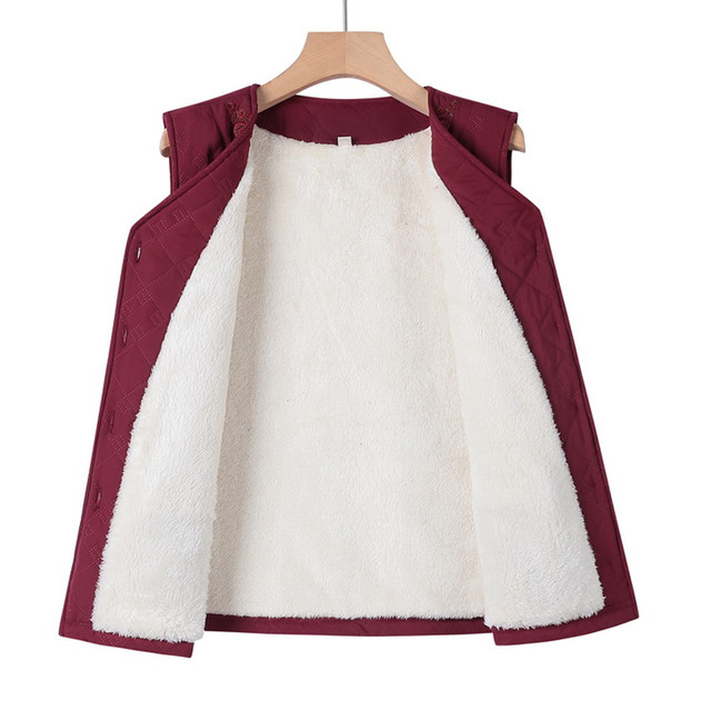 Elderly women's vest, grandma, winter clothes, plus velvet, thickened vest, mother's large size thermal inner vest, cotton jacket
