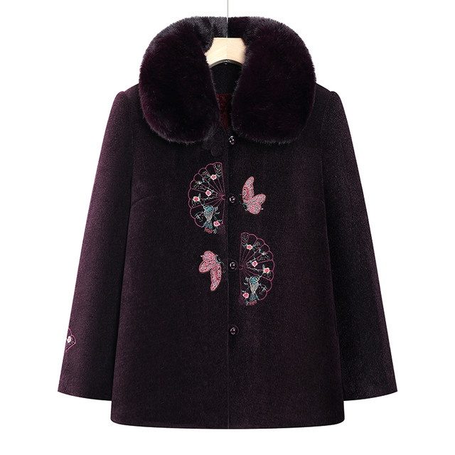 Grandma woolen coat for women and elderly new winter clothes plus velvet thickened lapel top mother new Chinese wool