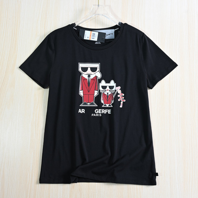 Siqi Women's Clothing 252/13 Cotton offset printing cartoon pattern round neck slim casual short-sleeved T-shirt top

