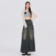 American high waist slit design touching workwear denim skirt for women spring and summer new multi-pocket A-line mid-length skirt
