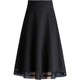 Spliced ​​mesh wool skirt for women 2025 Spring and Autumn New High Waist A-line Skirt Mid-length Black Umbrella Skirt
