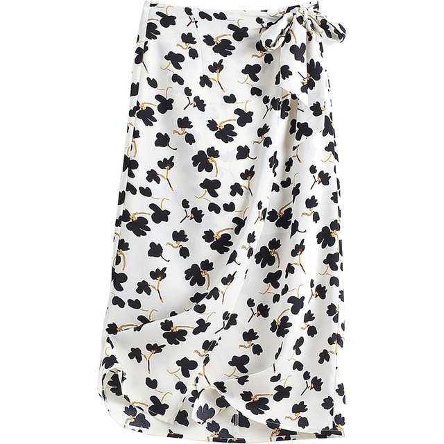 Temperament floral skirt for women in summer 2025 new high-waist lace-up slim straight long skirt slit hip-pack skirt

