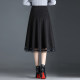 Spliced ​​mesh wool skirt for women 2025 Spring and Autumn New High Waist A-line Skirt Mid-length Black Umbrella Skirt
