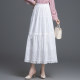 White skirt umbrella skirt for women 2025 spring new French spliced ​​lace edge cover hips and slimming cake skirt long skirt