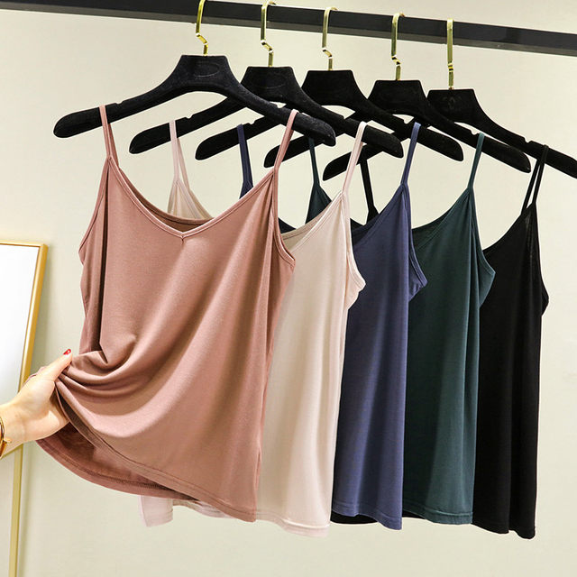 Summer solid color suspender vest female loose V -neck sleeveless Modal thin inside with large size versatile base top