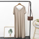 New dew -back long skirt female Xia Modal V -neck leisure bottom skirt short -sleeved dress large size loose A -line skirt
