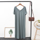 New dew -back long skirt female Xia Modal V -neck leisure bottom skirt short -sleeved dress large size loose A -line skirt
