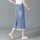 Lace spliced ​​denim skirt for women in summer 2025 new high-waisted slim hip skirt mid-length slit one-step skirt
