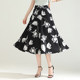 Fashion printed A-line skirt for women in summer 2025 new high-waisted slim drooping skirt mid-length commuting large hem skirt