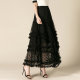 Temperament lace mesh skirt for women 2025 summer new high-waisted slim sweet and fluffy cake A-line long skirt