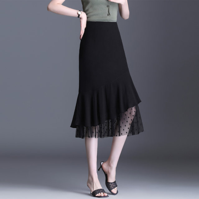 Irregular slim chiffon fishtail skirt for women in summer skirt for mid-length mesh splicing hip-pack skirt one-step skirt