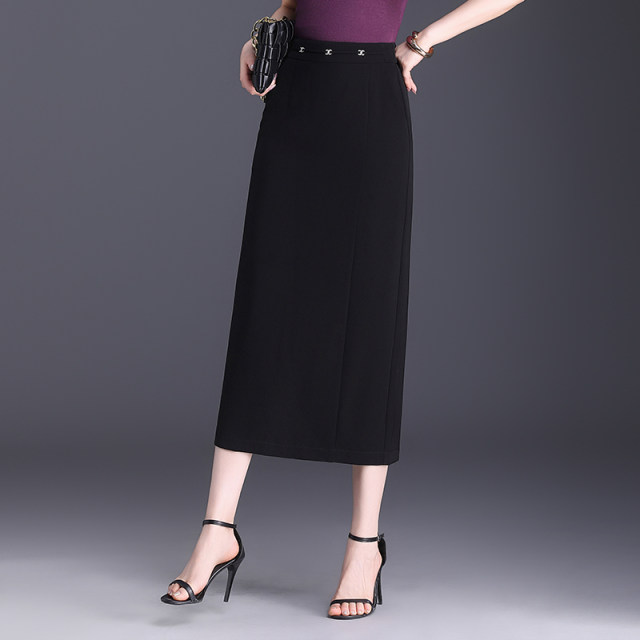 Black commuter slit skirt one-step skirt for women in summer 2025 new high-waisted slim hip skirt midi skirt
