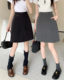 Large size retro gray suit skirt for women summer mid-skirt high waist pocket A-line skirt slim mid-length hip-cover skirt
